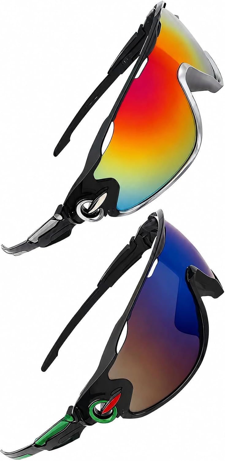 2-pack flexible sports sunglasses, shatterproof scratch-resistant, non-slip fit for running cycling fishing.