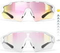Photochromic bike glasses, clear-to-dark lens, UV protective, for mountain biking road cycling running.