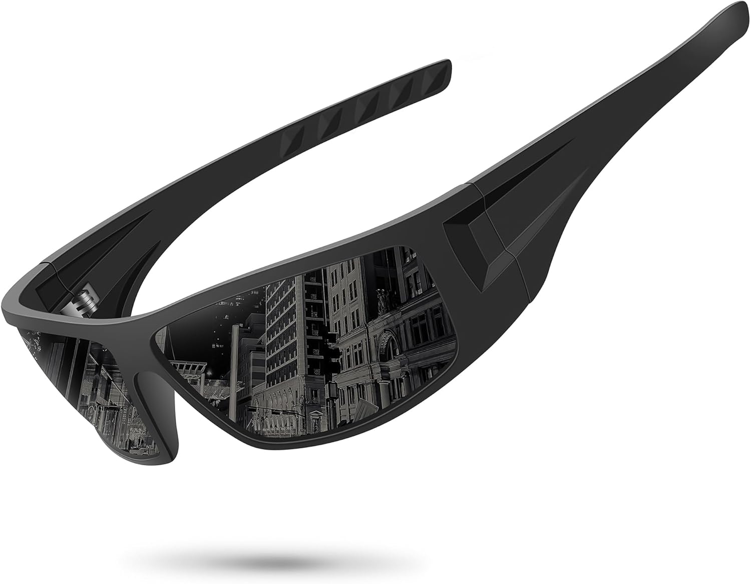 Lightweight wraparound polarized sunglasses, UV400, impact-resistant, for cycling fishing running.