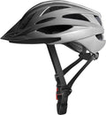 Adult bike helmet with visor, adjustable fit, for mountain and road cycling.