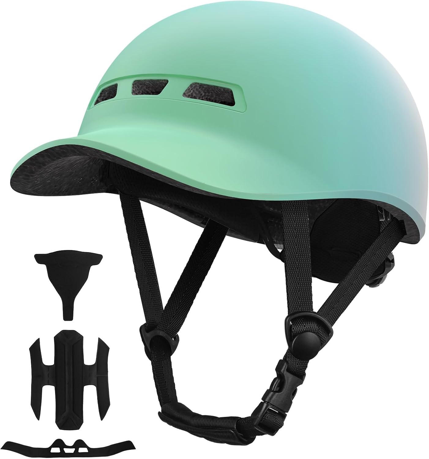 Adult bike helmet, baseball cap style, lightweight adjustable, for urban commuting.