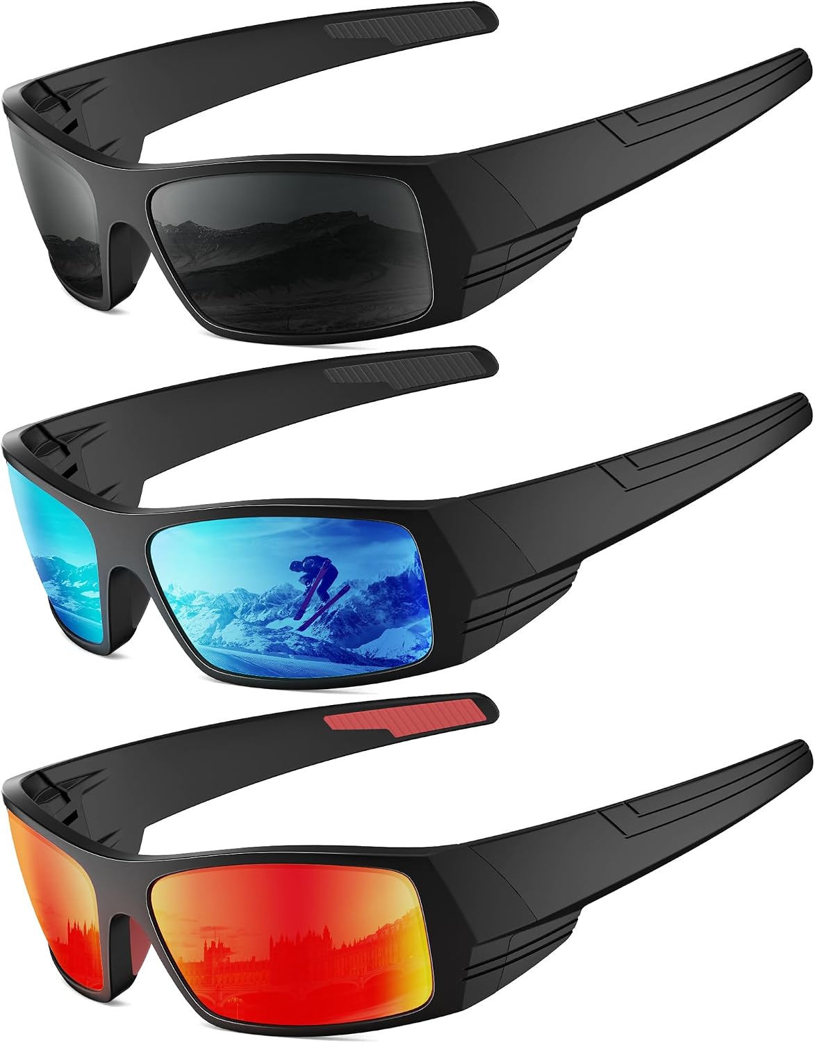 Wraparound polarized sunglasses, UV400, lightweight frame for golf cycling fishing.