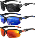 3-pack half-frame polarized sports sunglasses, UV-blocking, for running driving cycling.