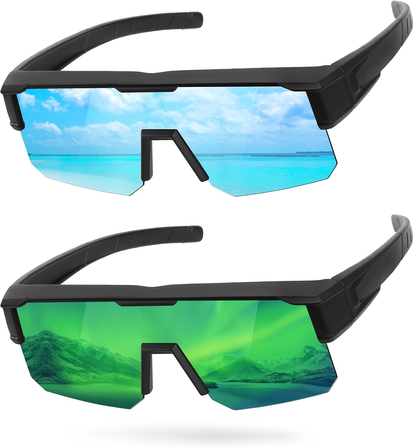 Polarized fit-over sunglasses, UV protective wraparound, for driving cycling fishing.