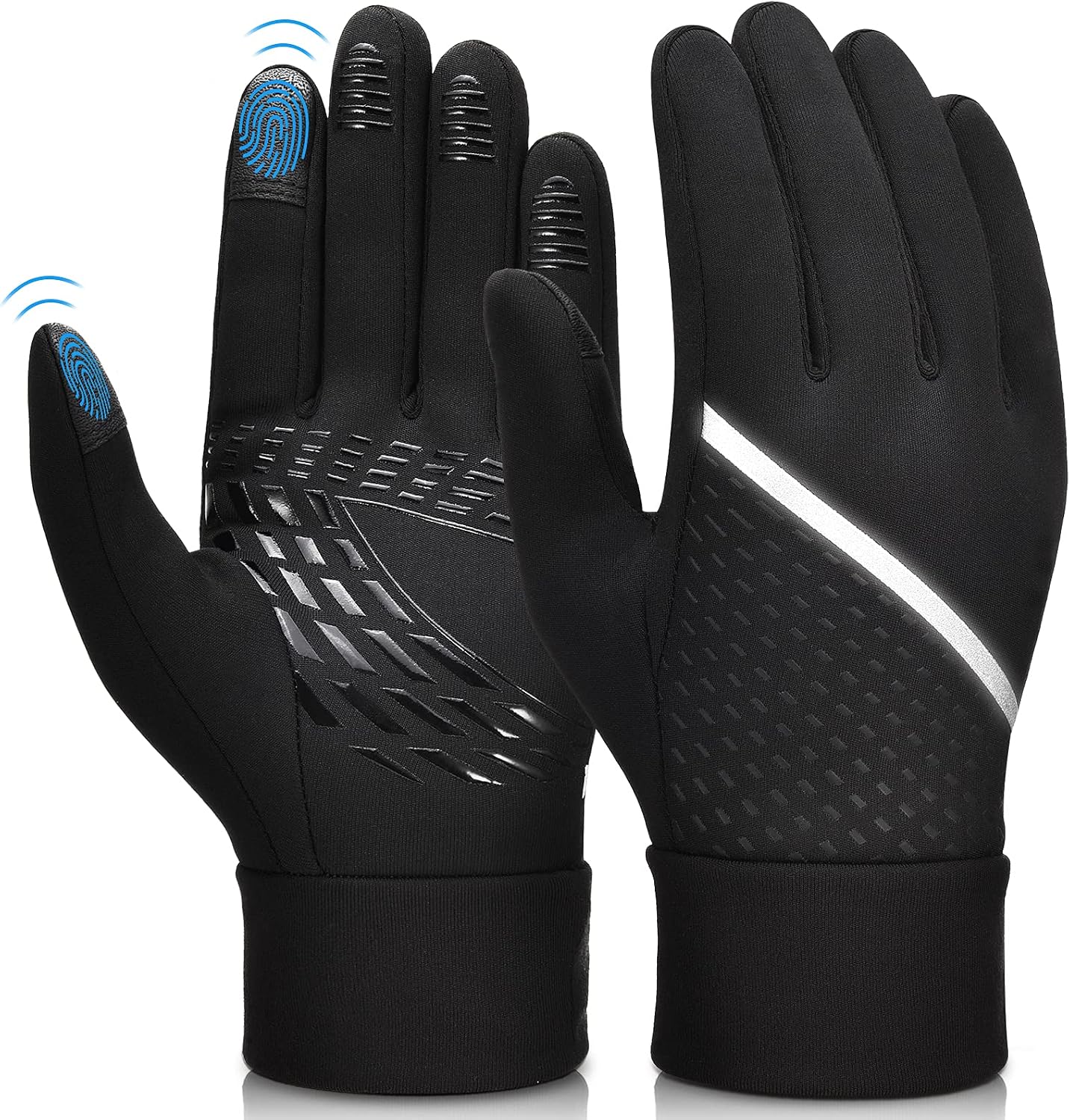 Winter warm gloves, touchscreen cycling thermal windproof non-slip ultralight biking, fleece lining.